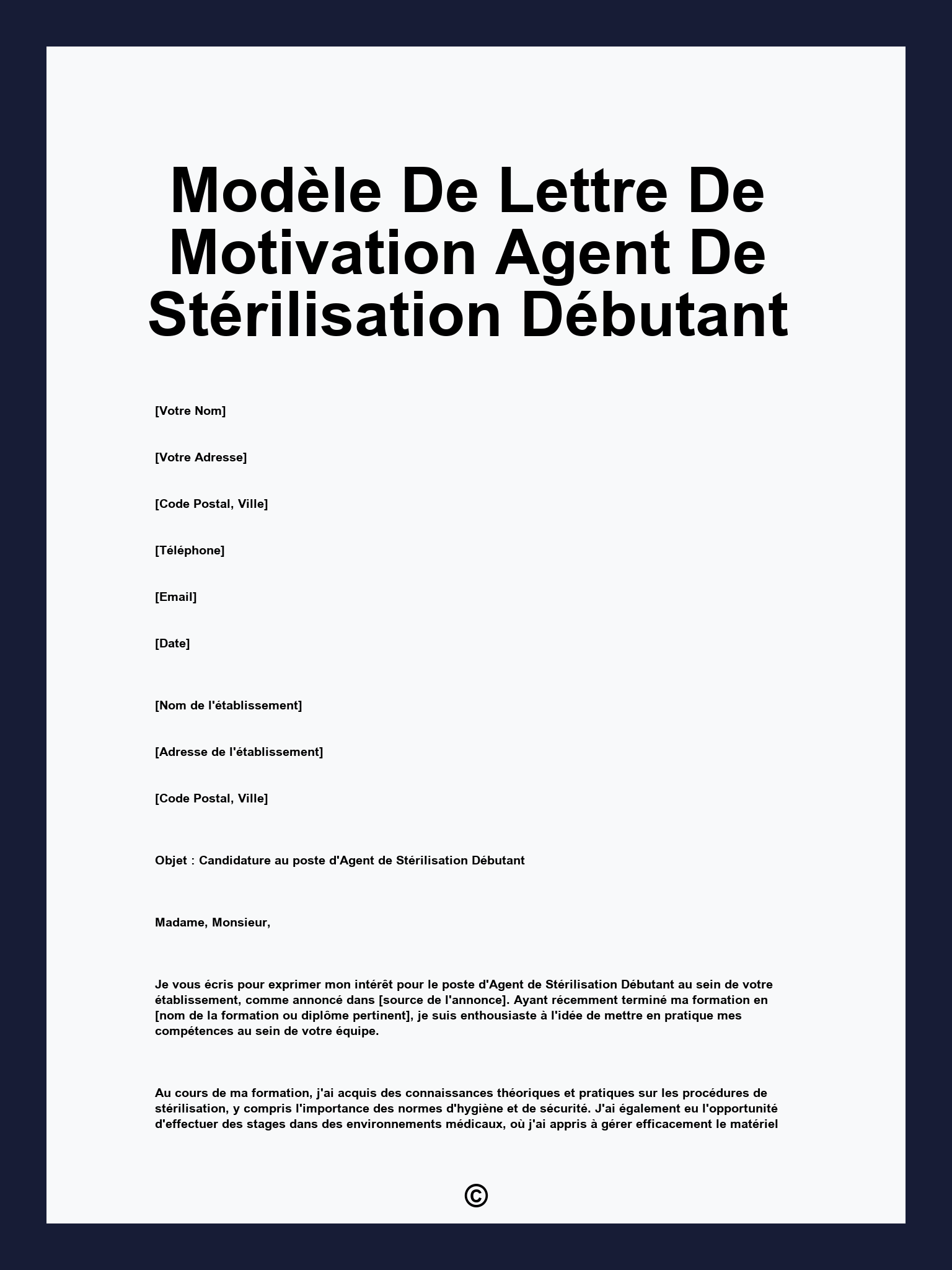 Modèle De Lettre De Motivation Agent De Stérilisation Débutant