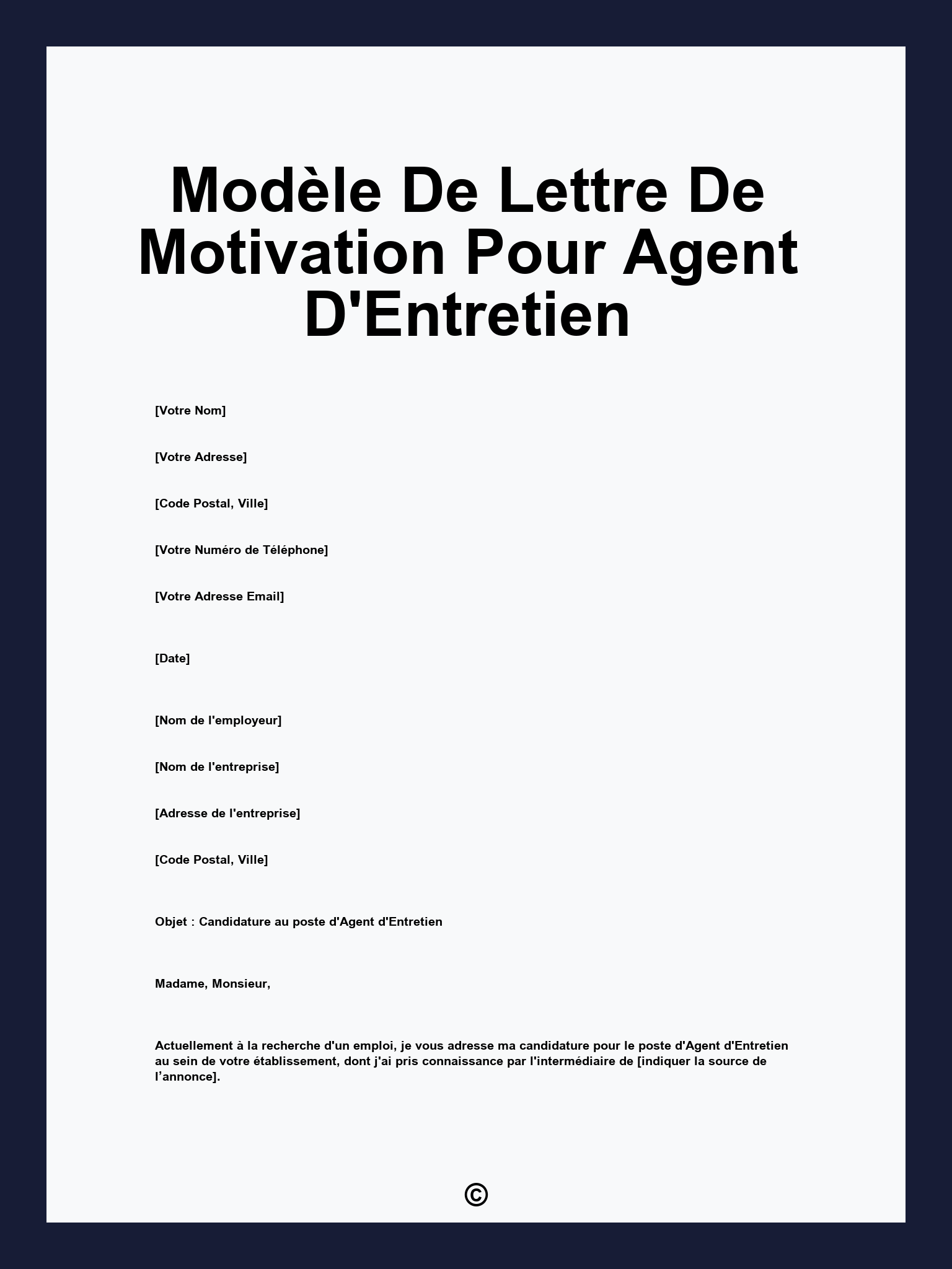 Modèle De Lettre De Motivation Pour Agent D'Entretien