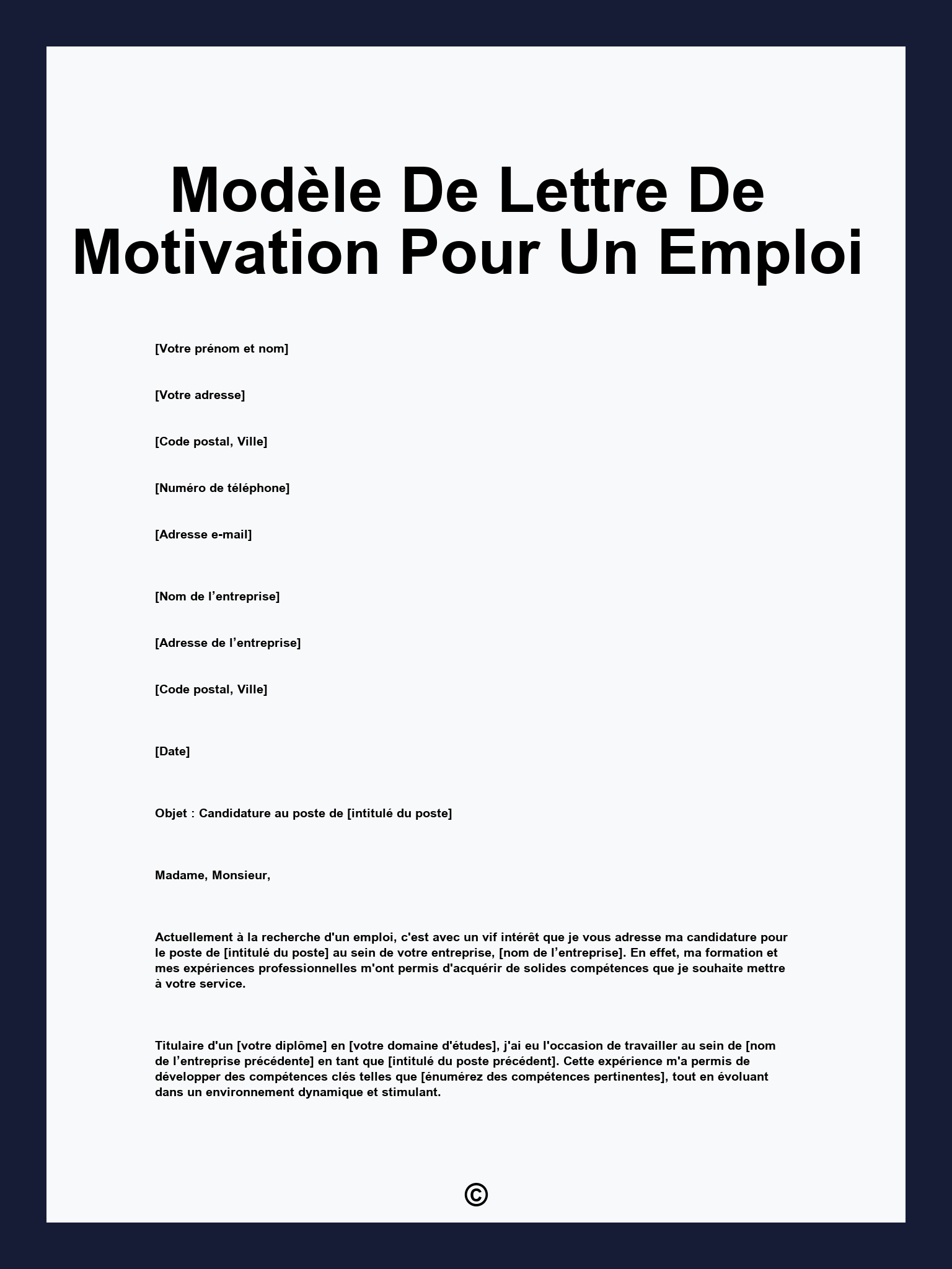 Modèle De Lettre De Motivation Pour Un Emploi