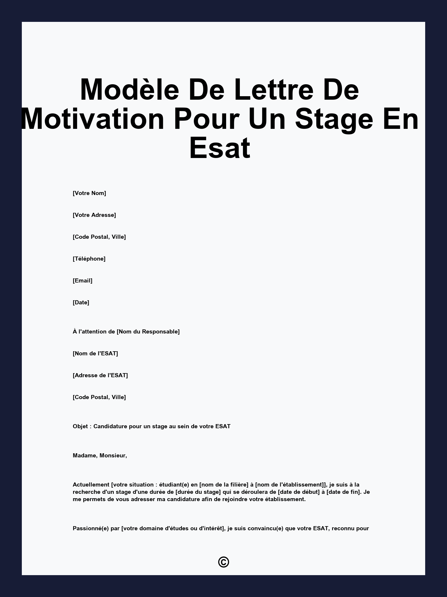 Modèle De Lettre De Motivation Pour Un Stage En Esat