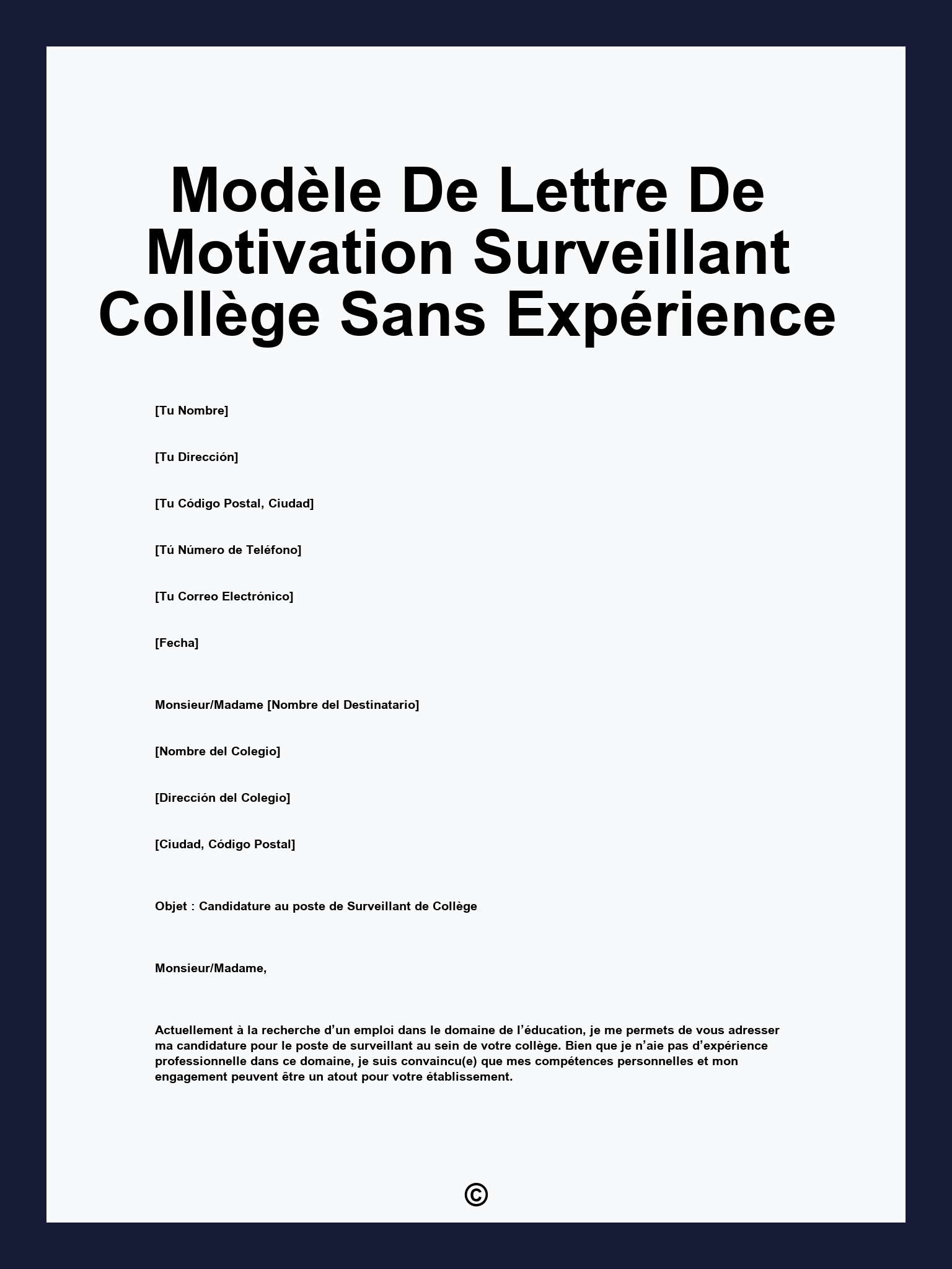 Modèle De Lettre De Motivation Surveillant Collège Sans Expérience