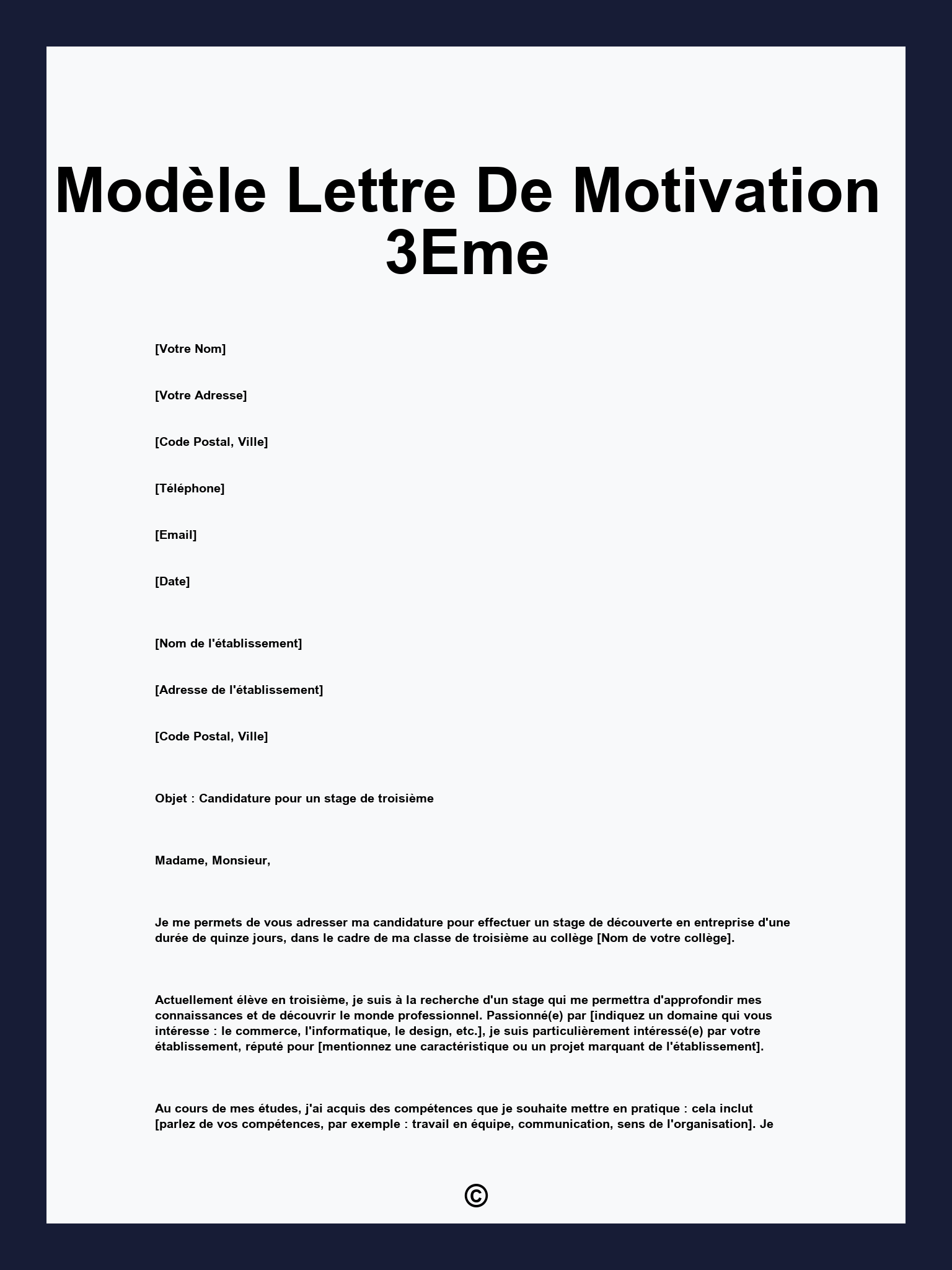 Modèle Lettre De Motivation 3Eme
