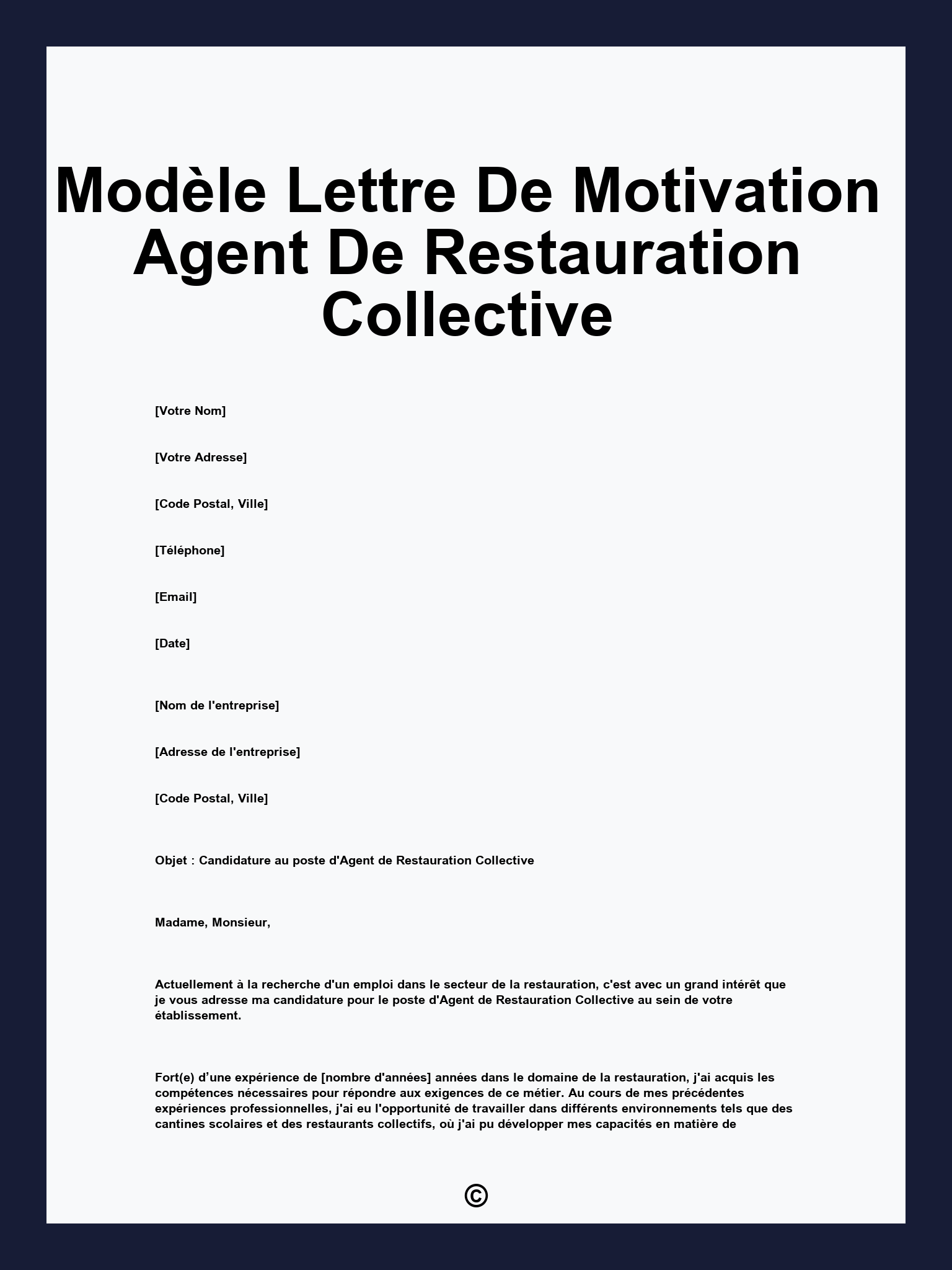 Modèle Lettre De Motivation Agent De Restauration Collective