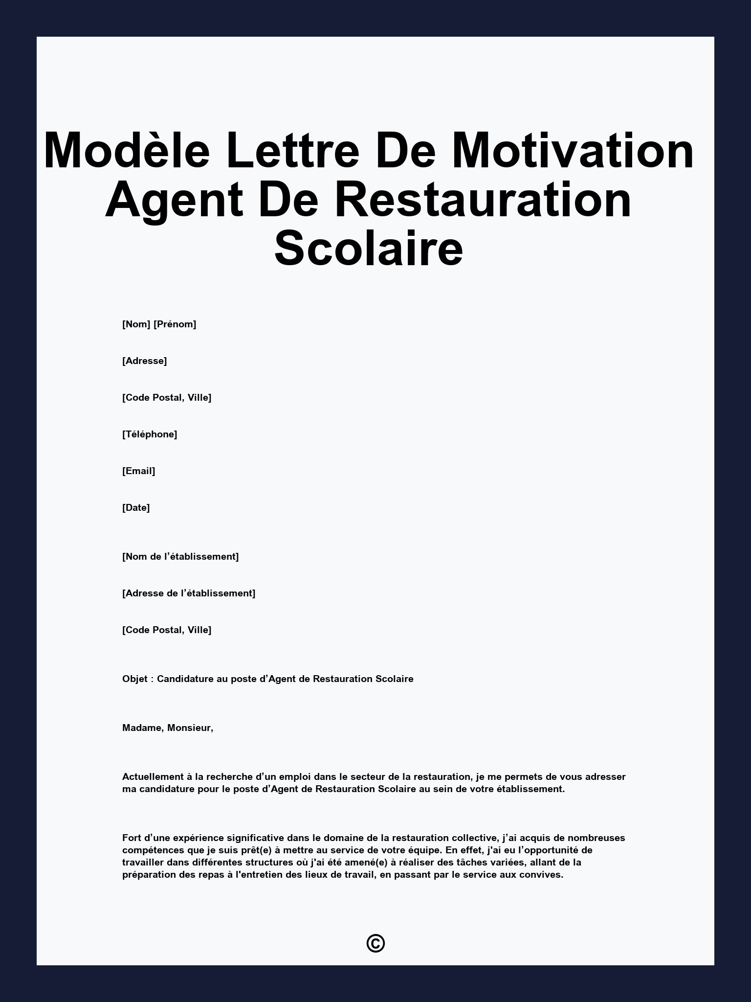 Modèle Lettre De Motivation Agent De Restauration Scolaire