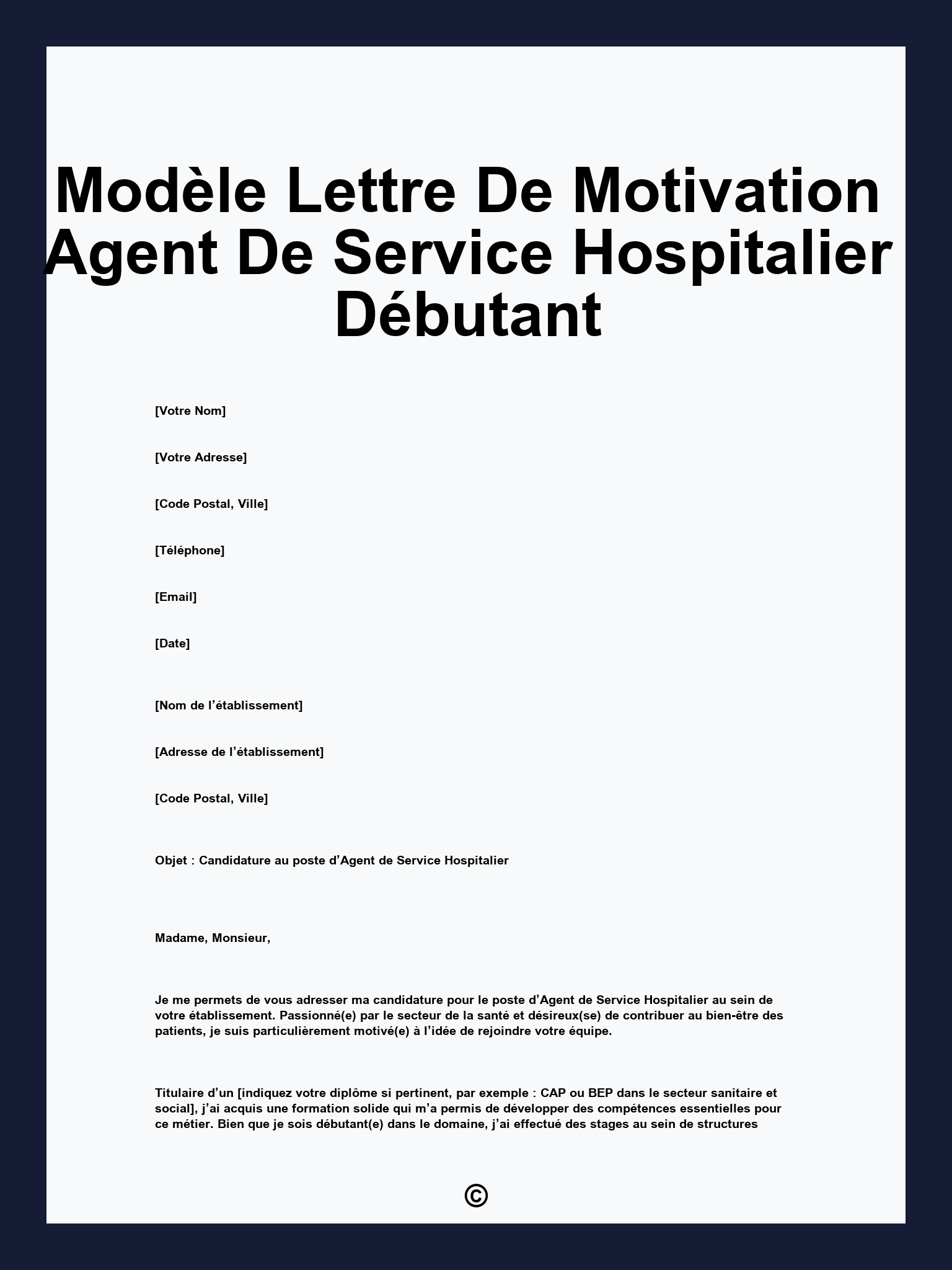 Modèle Lettre De Motivation Agent De Service Hospitalier Débutant