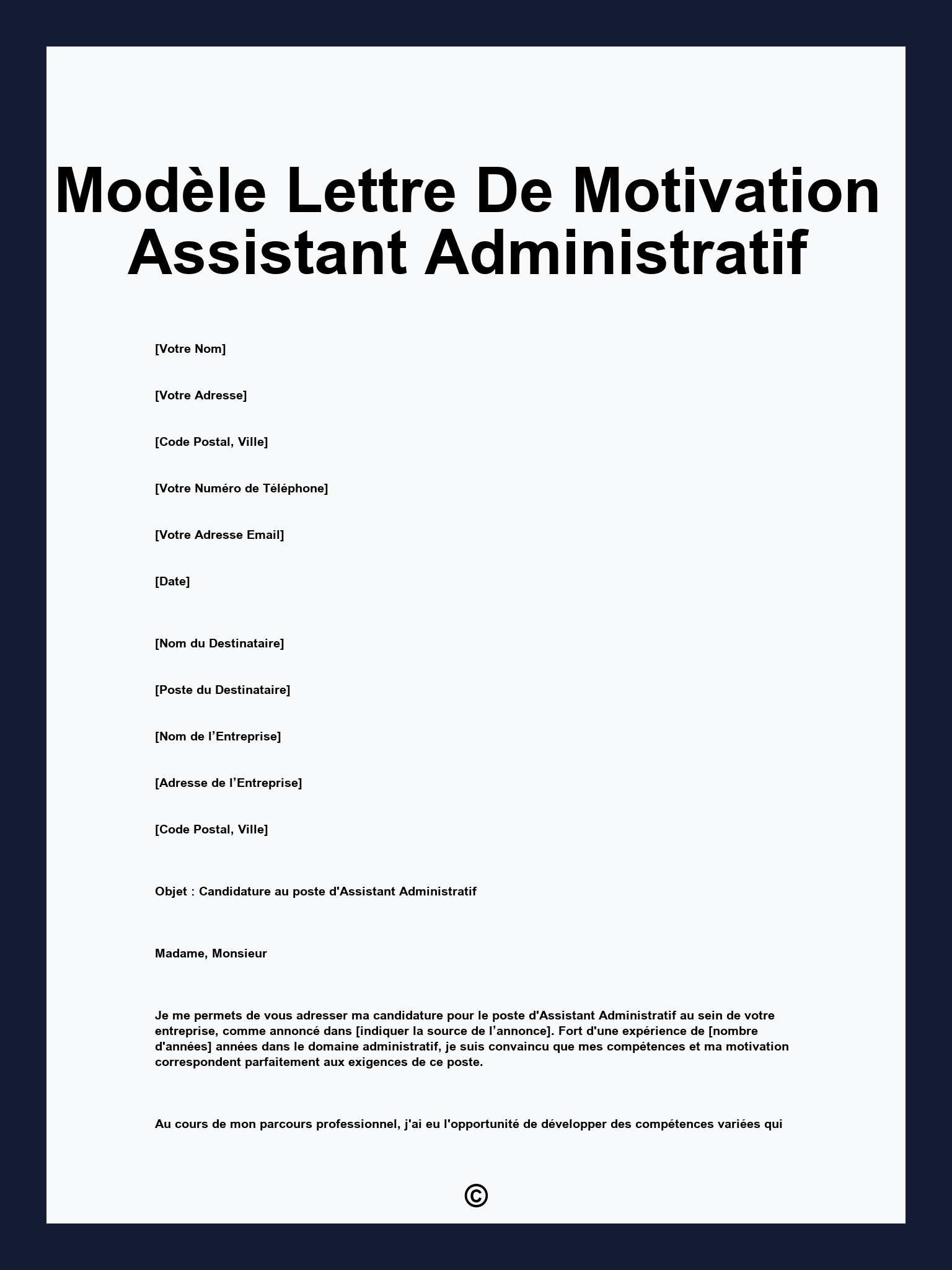 Modèle Lettre De Motivation Assistant Administratif