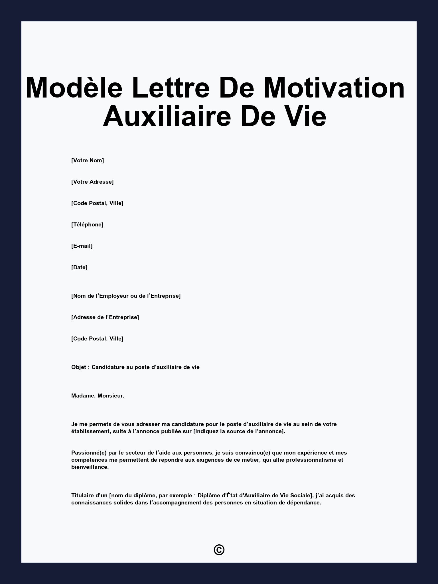 Modèle Lettre De Motivation Auxiliaire De Vie