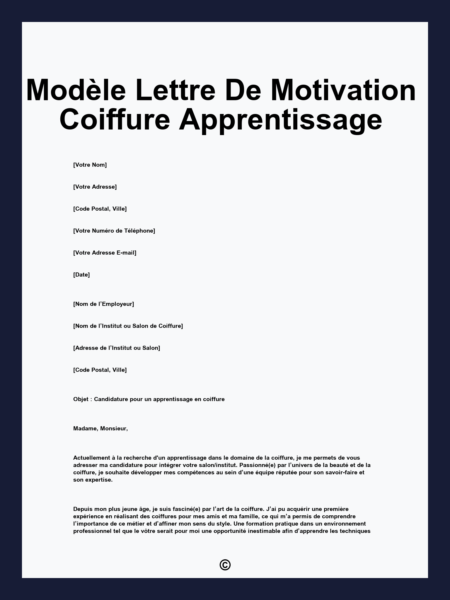 Modèle Lettre De Motivation Coiffure Apprentissage