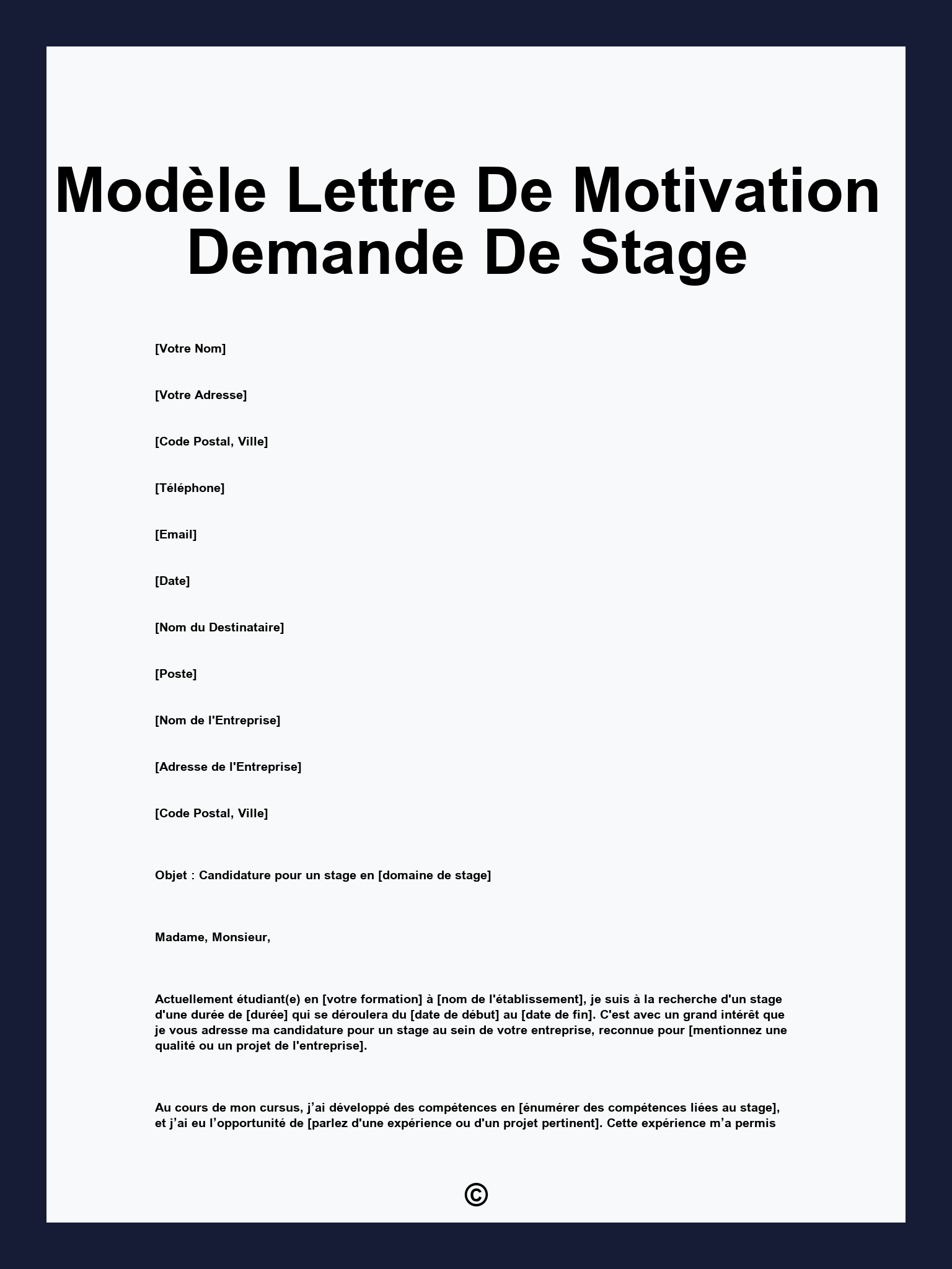 Modèle Lettre De Motivation Demande De Stage