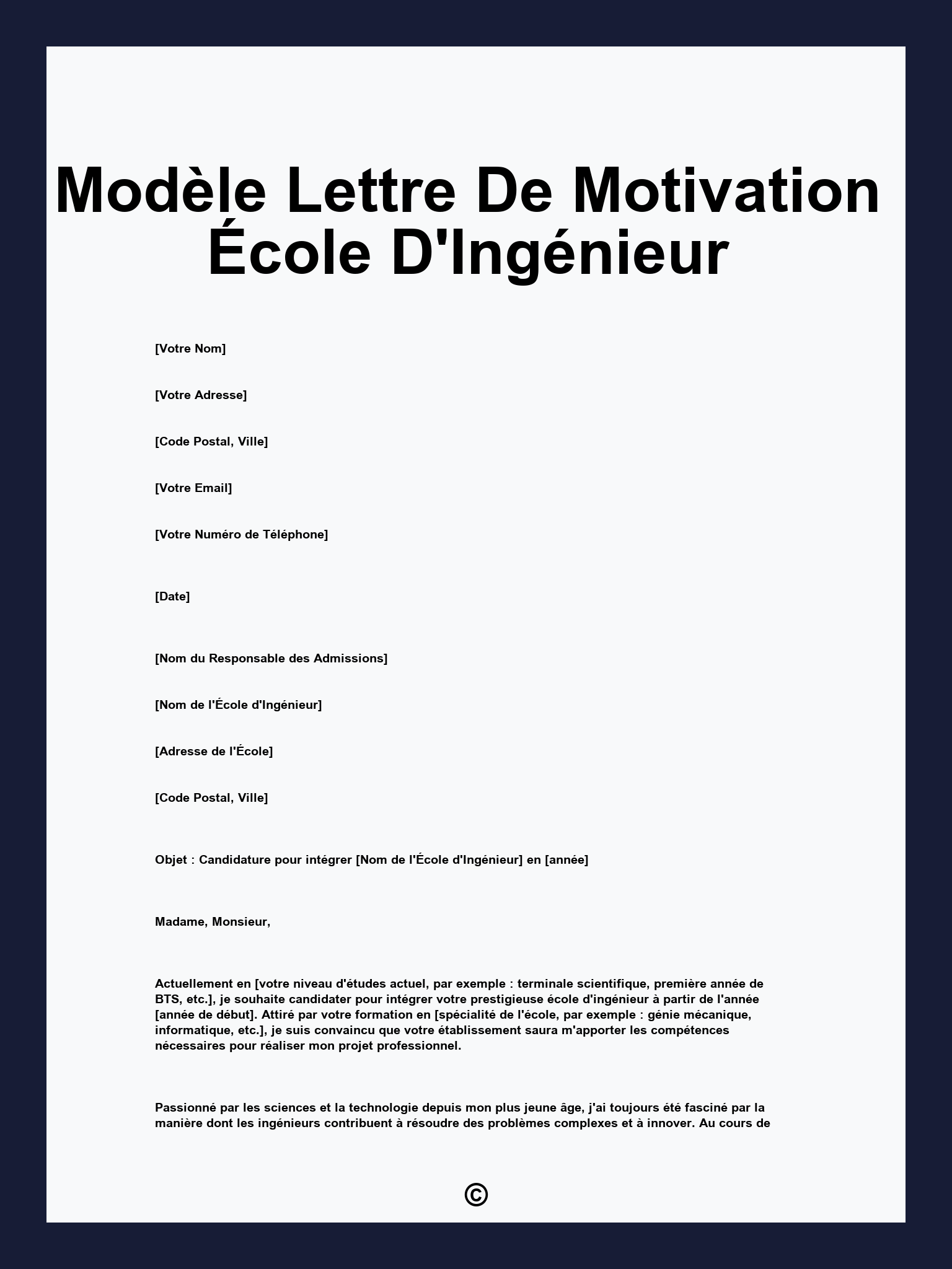 Modèle Lettre De Motivation École D'Ingénieur
