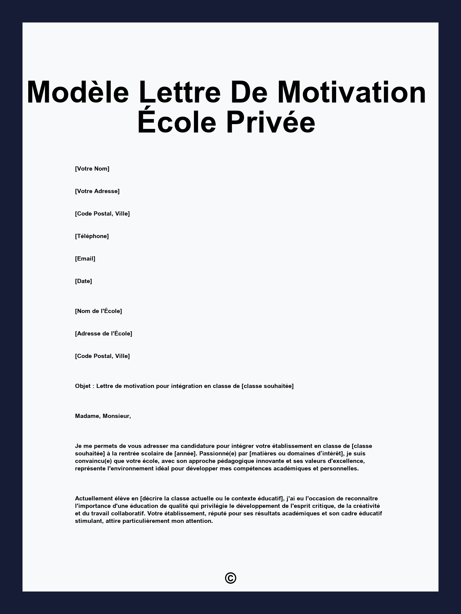 Modèle Lettre De Motivation École Privée