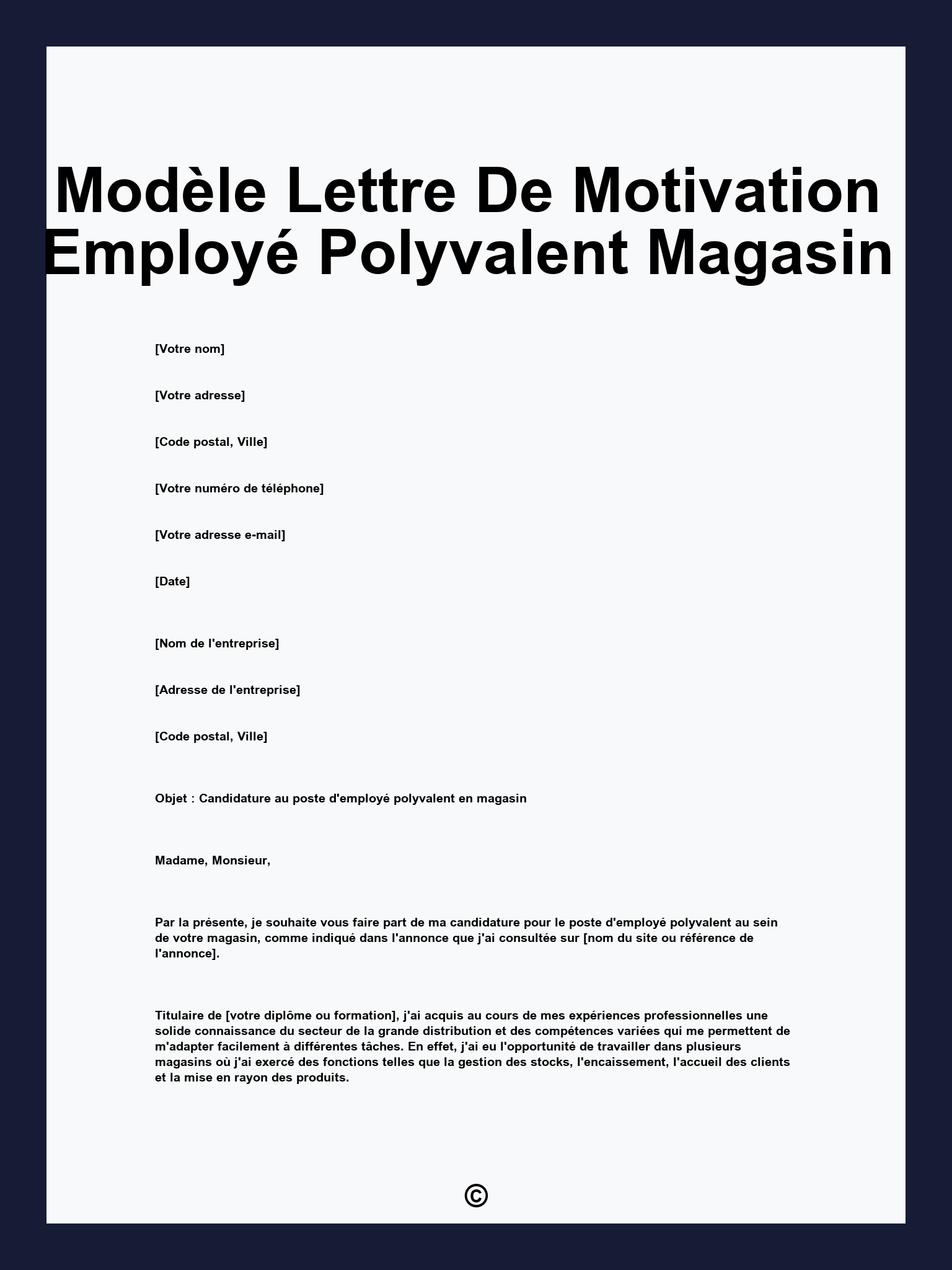 Modèle Lettre De Motivation Employé Polyvalent Magasin