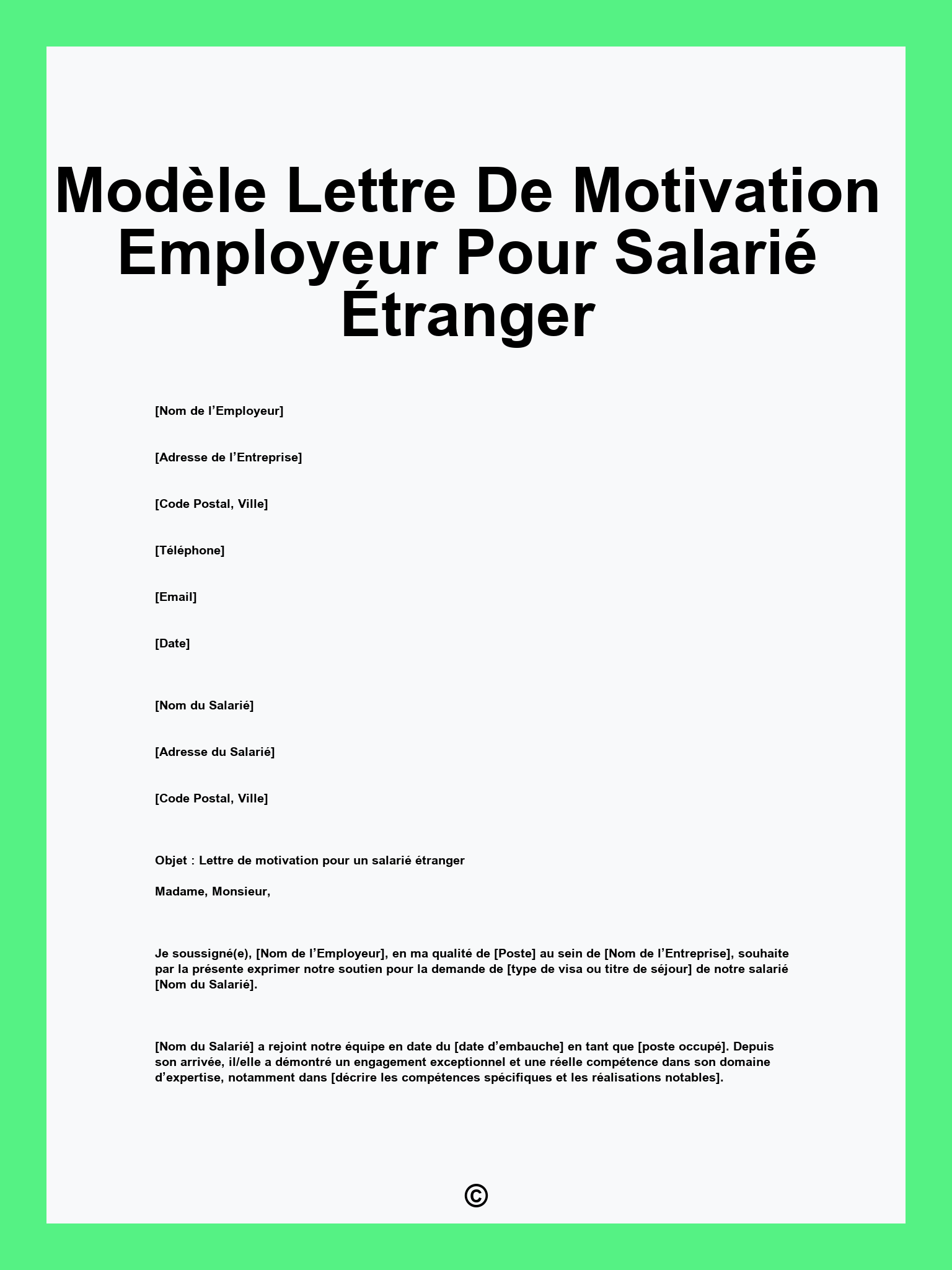 Modèle Lettre De Motivation Employeur Pour Salarié Étranger