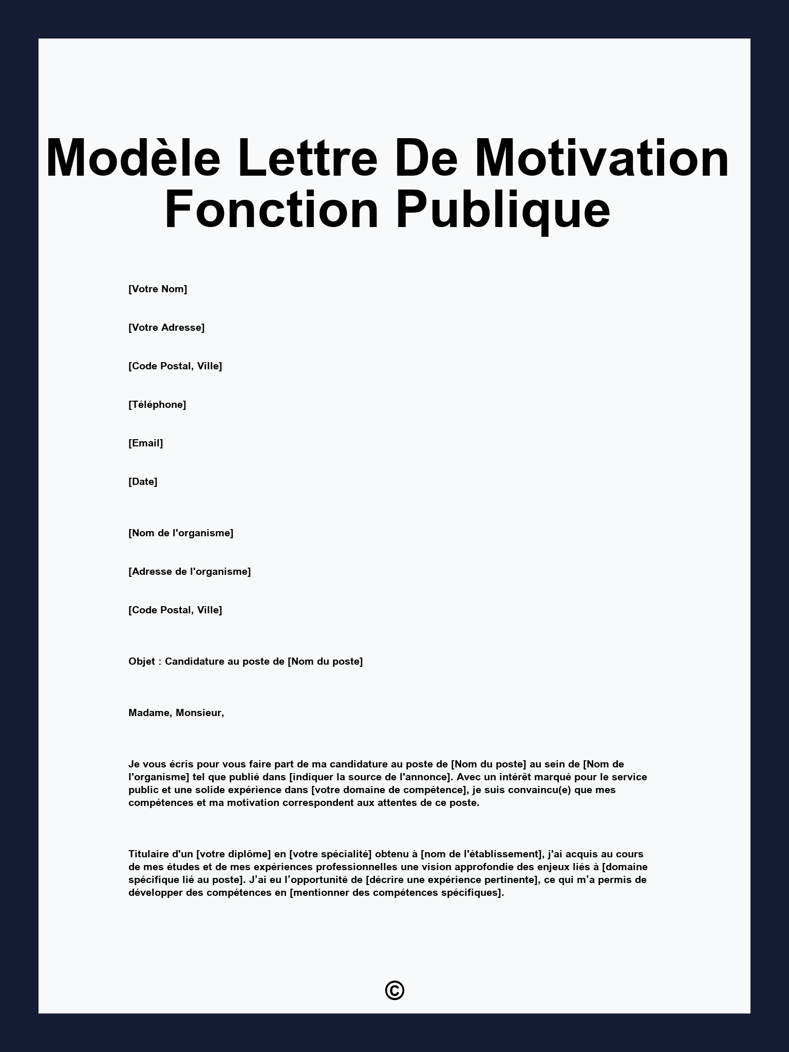 Modèle Lettre De Motivation Fonction Publique
