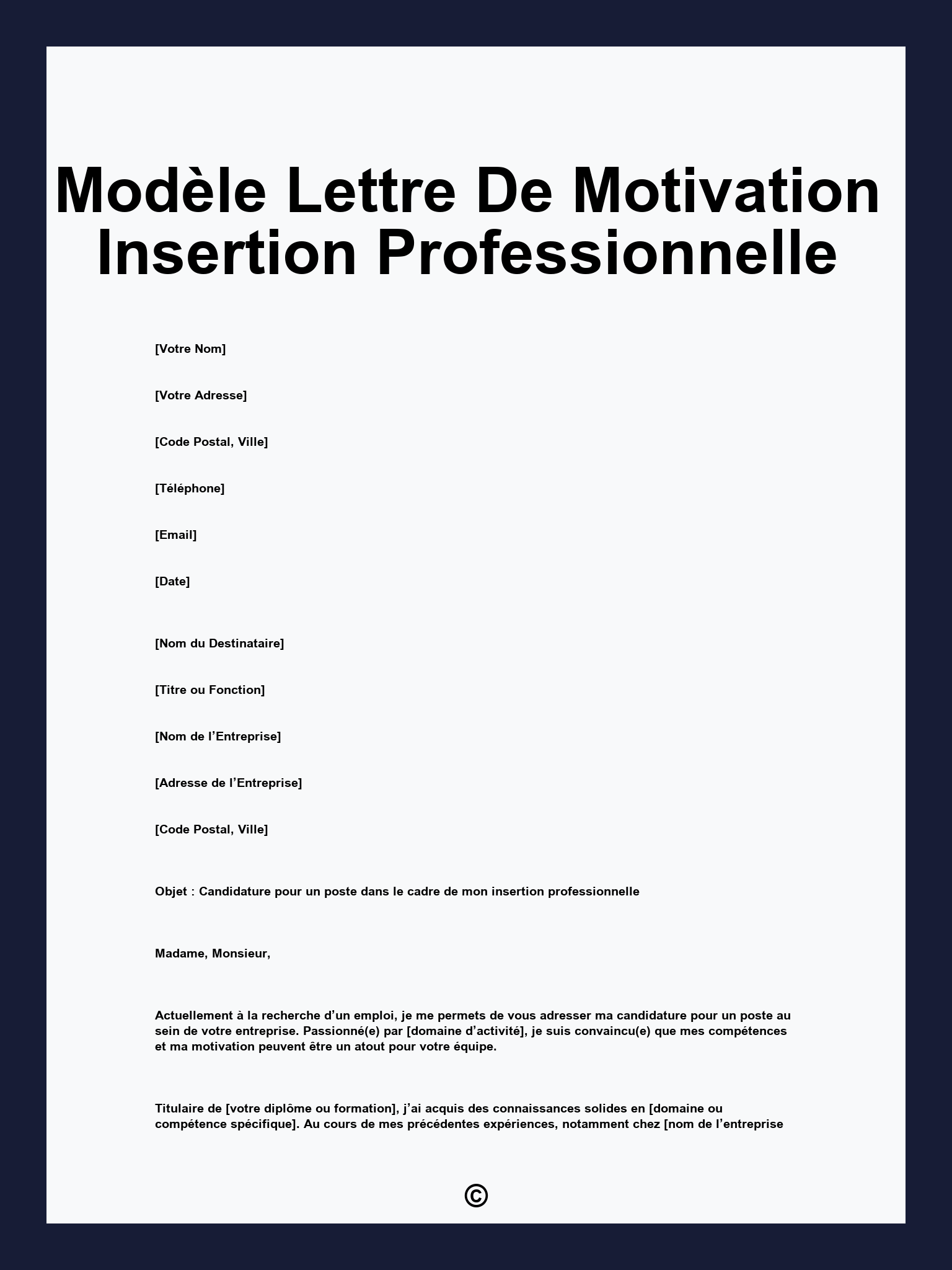 Modèle Lettre De Motivation Insertion Professionnelle