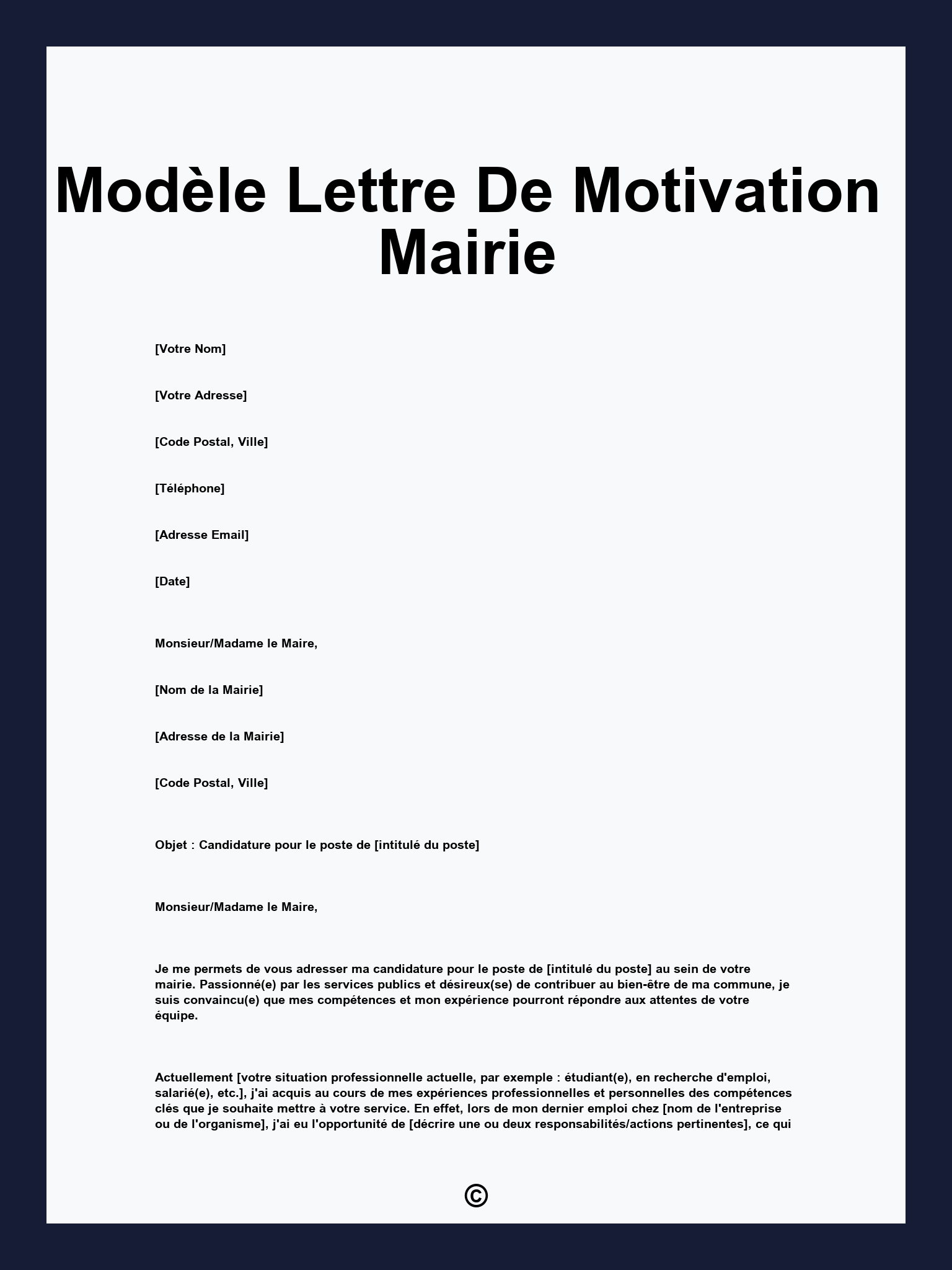 Modèle Lettre De Motivation Mairie