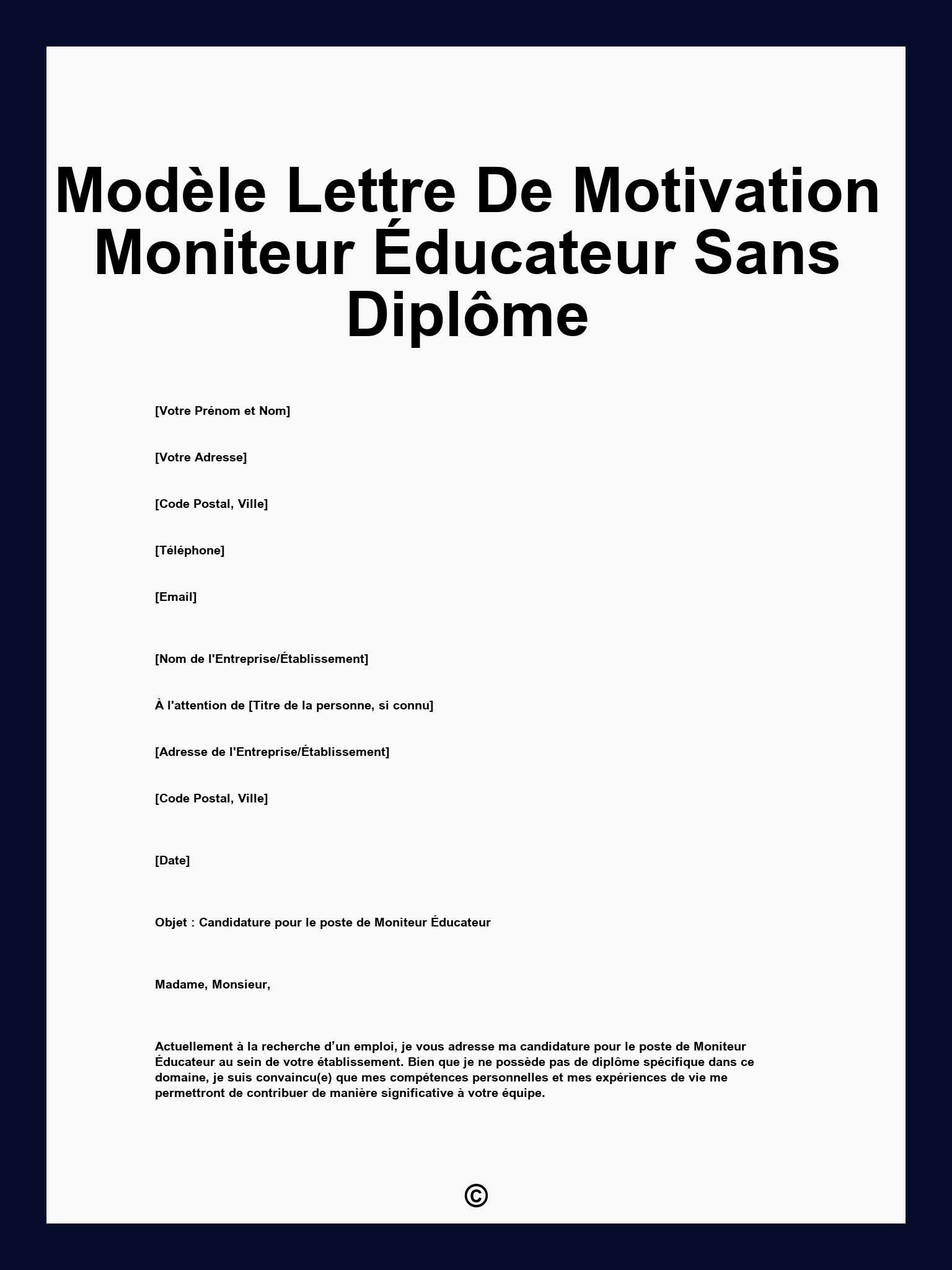 Modèle Lettre De Motivation Moniteur Éducateur Sans Diplôme