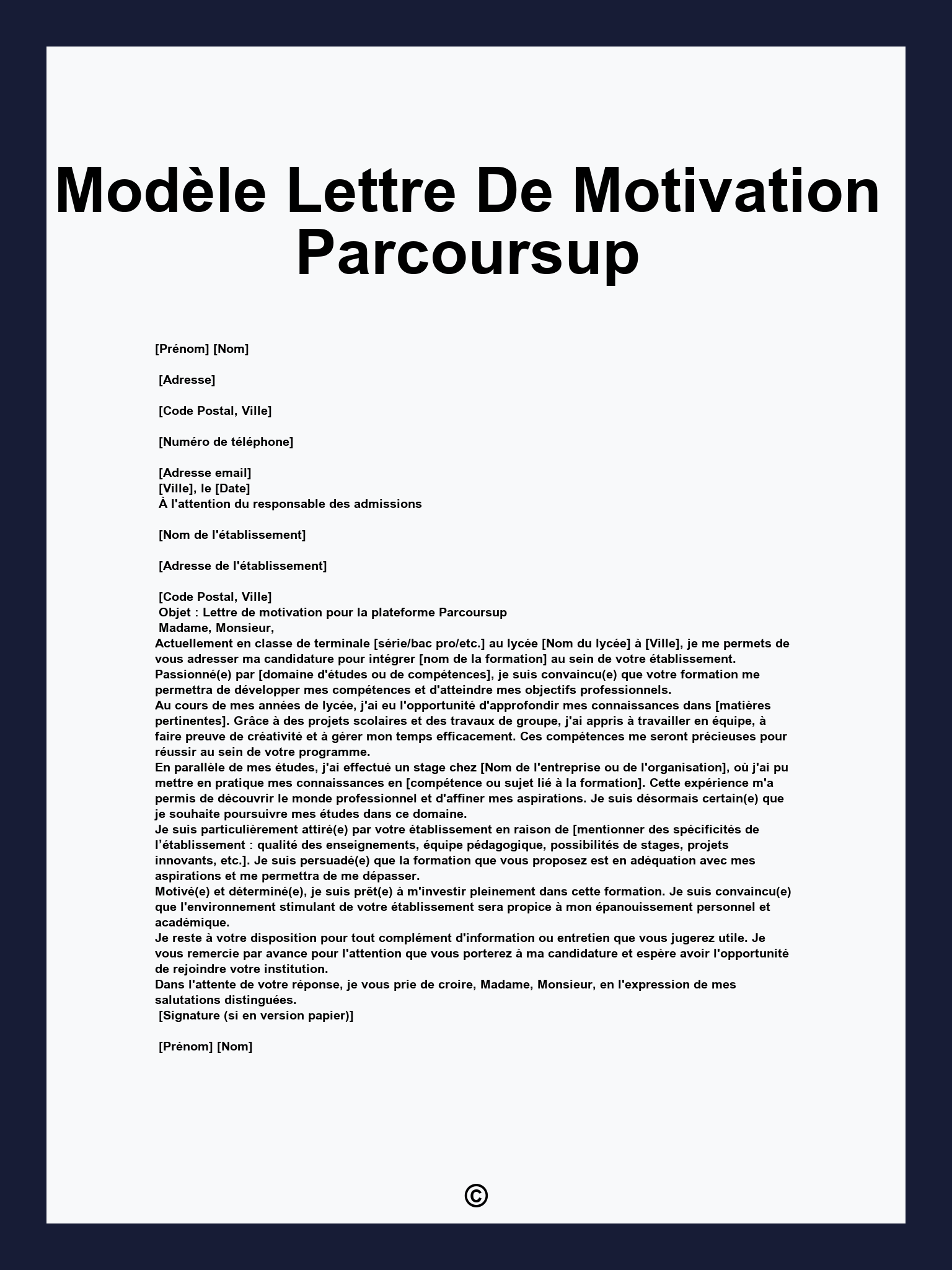 Modèle Lettre De Motivation Parcoursup