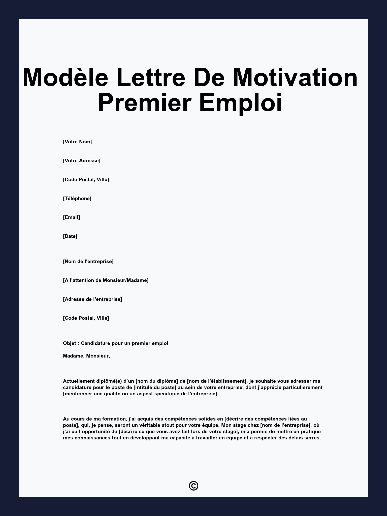 Modèle Lettre De Motivation Premier Emploi