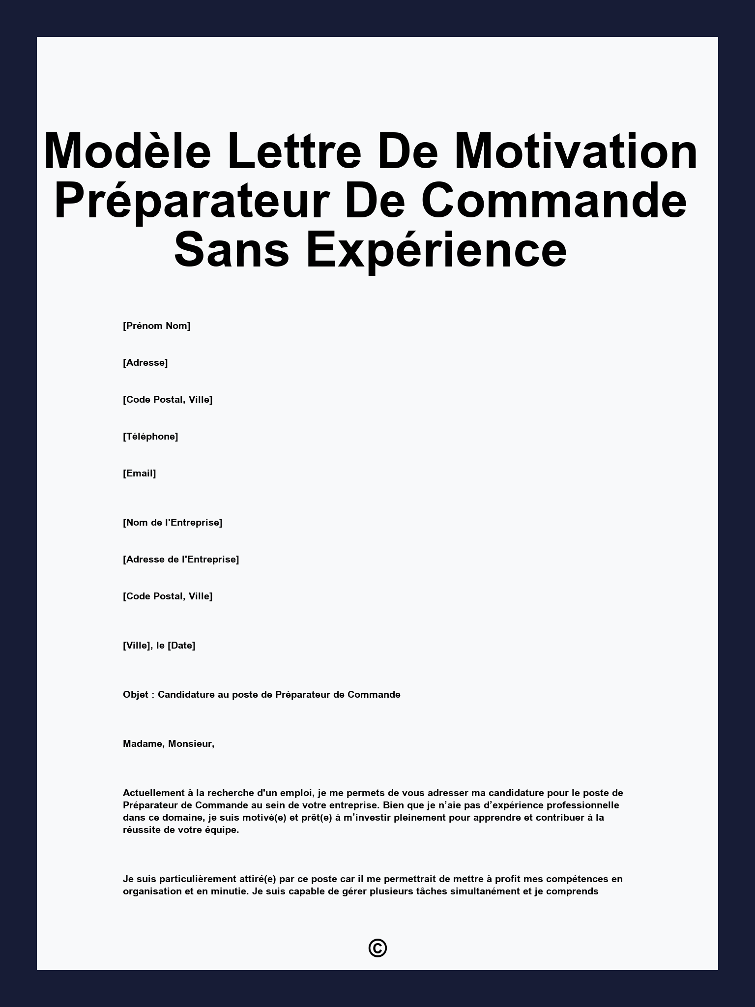 Modèle Lettre De Motivation Préparateur De Commande Sans Expérience
