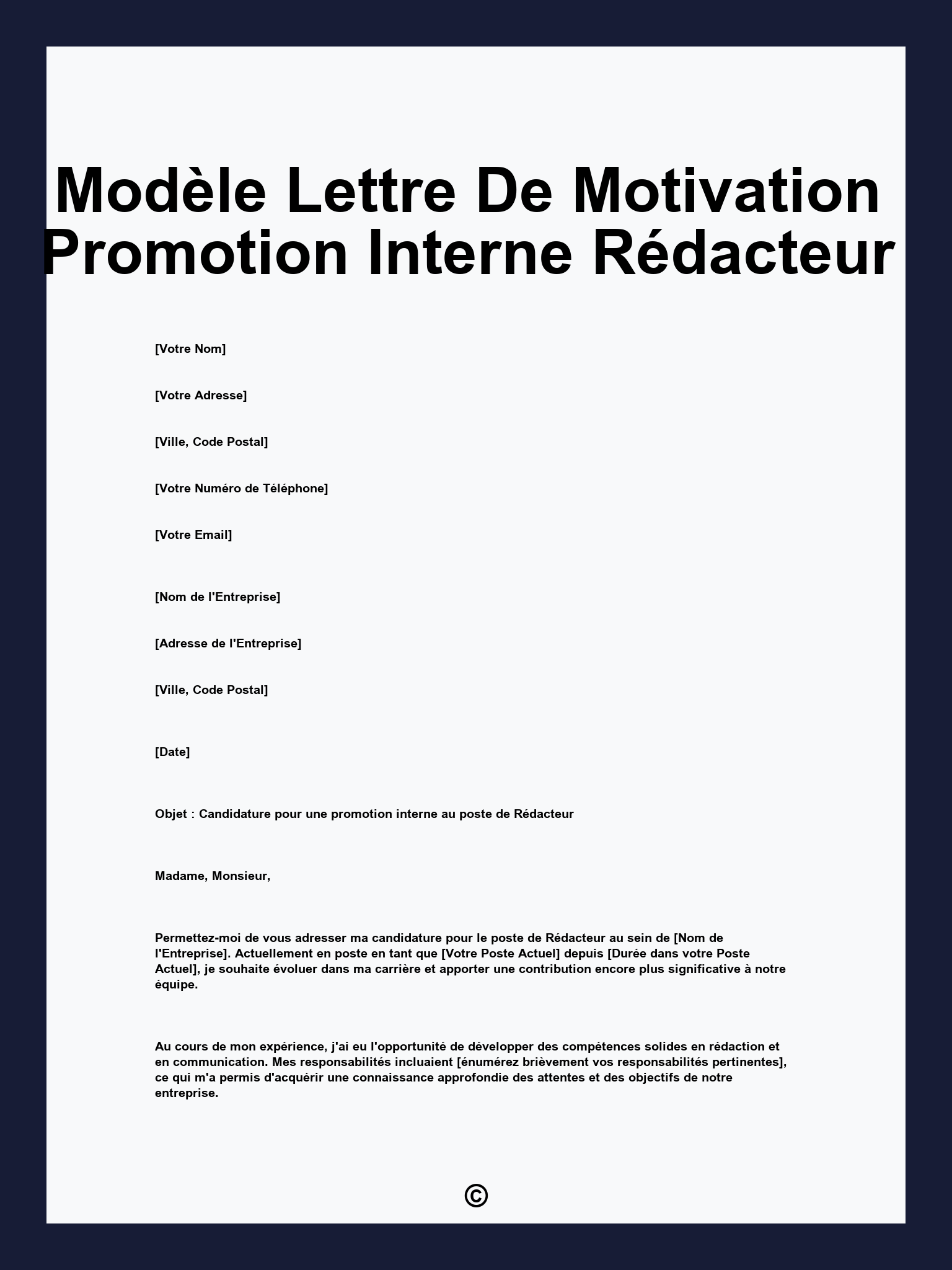 Modèle Lettre De Motivation Promotion Interne Rédacteur