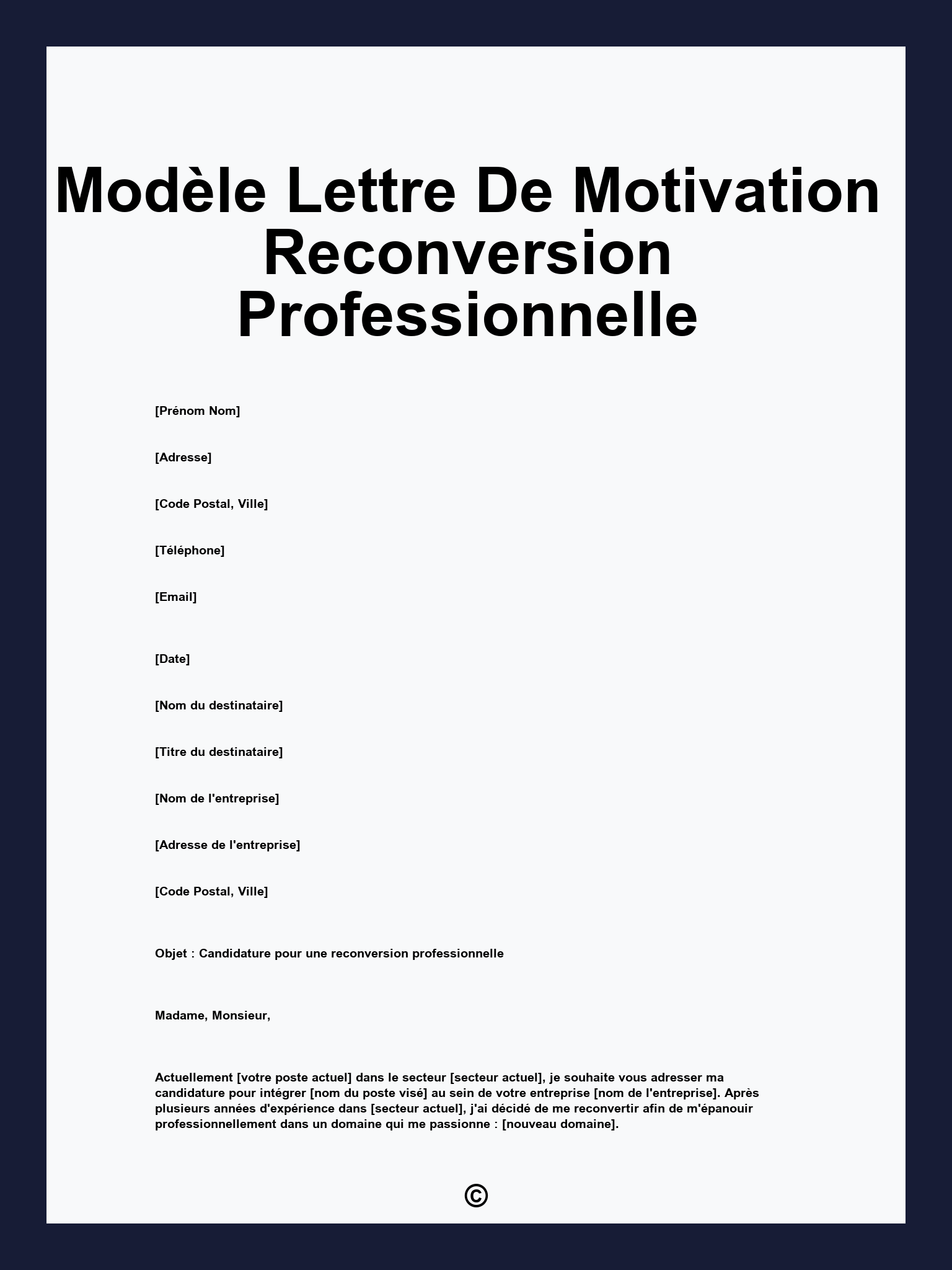 Modèle Lettre De Motivation Reconversion Professionnelle