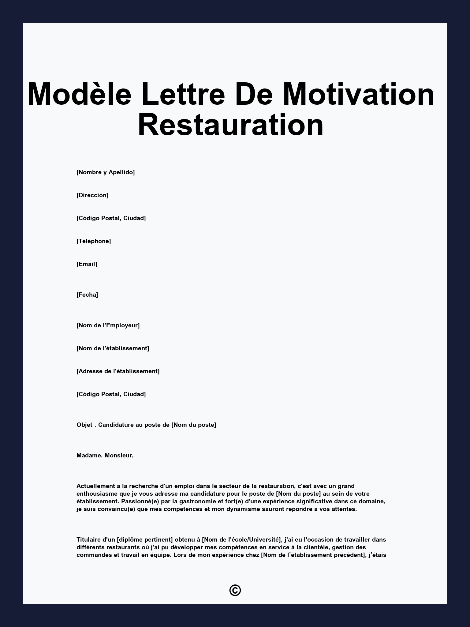 Modèle Lettre De Motivation Restauration