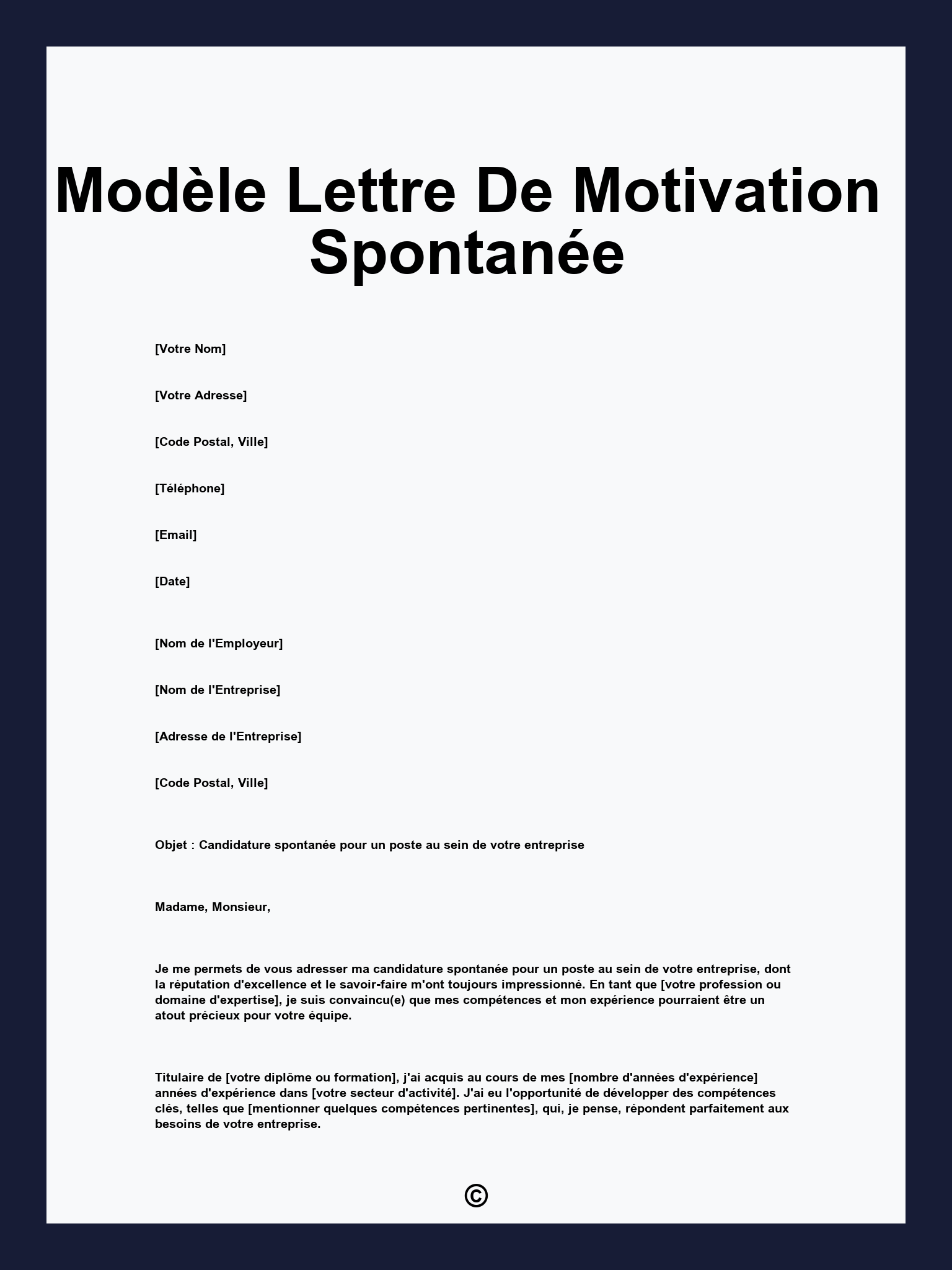 Modèle Lettre De Motivation Spontanée