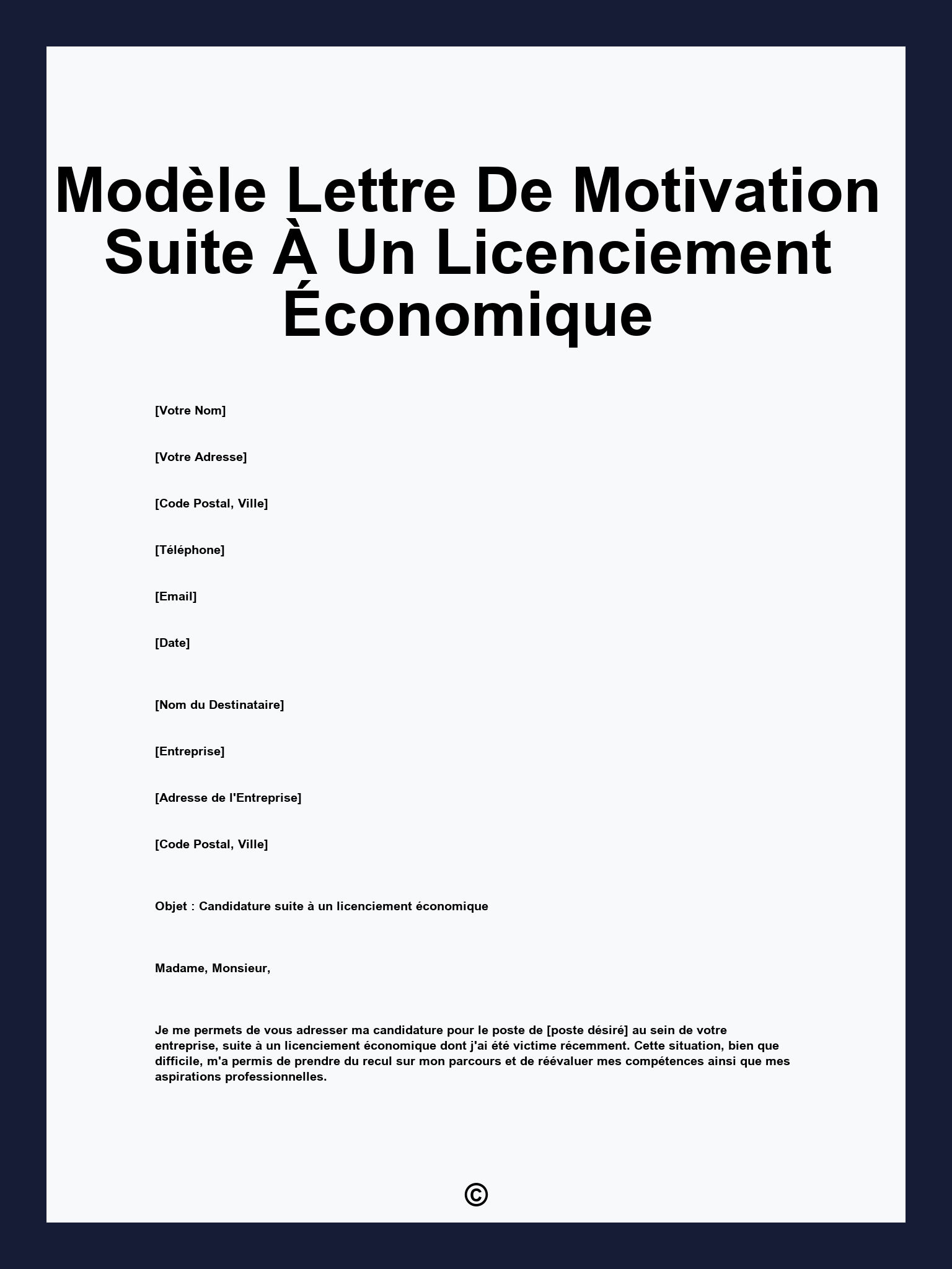 Modèle Lettre De Motivation Suite À Un Licenciement Économique