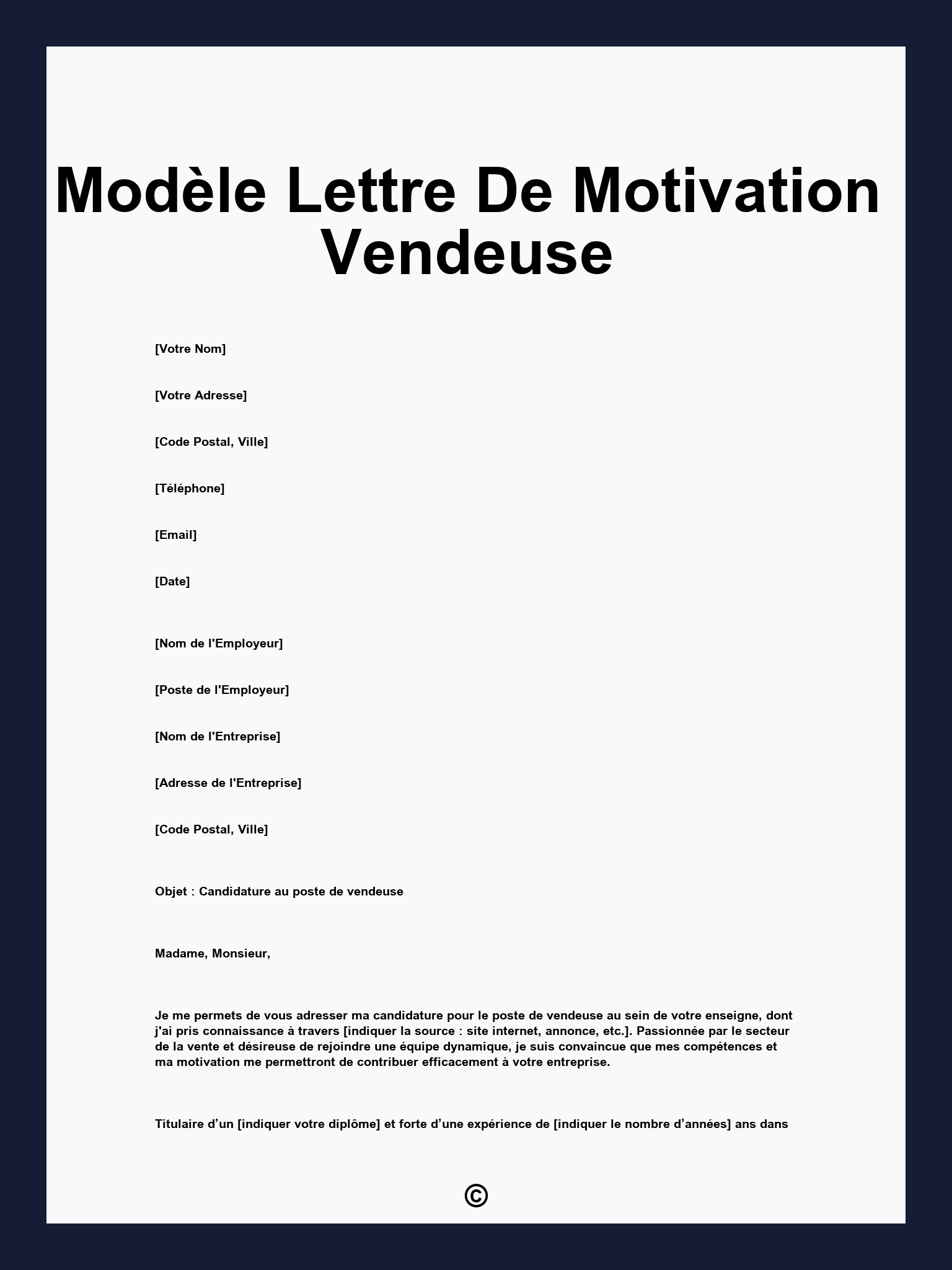 Modèle Lettre De Motivation Vendeuse