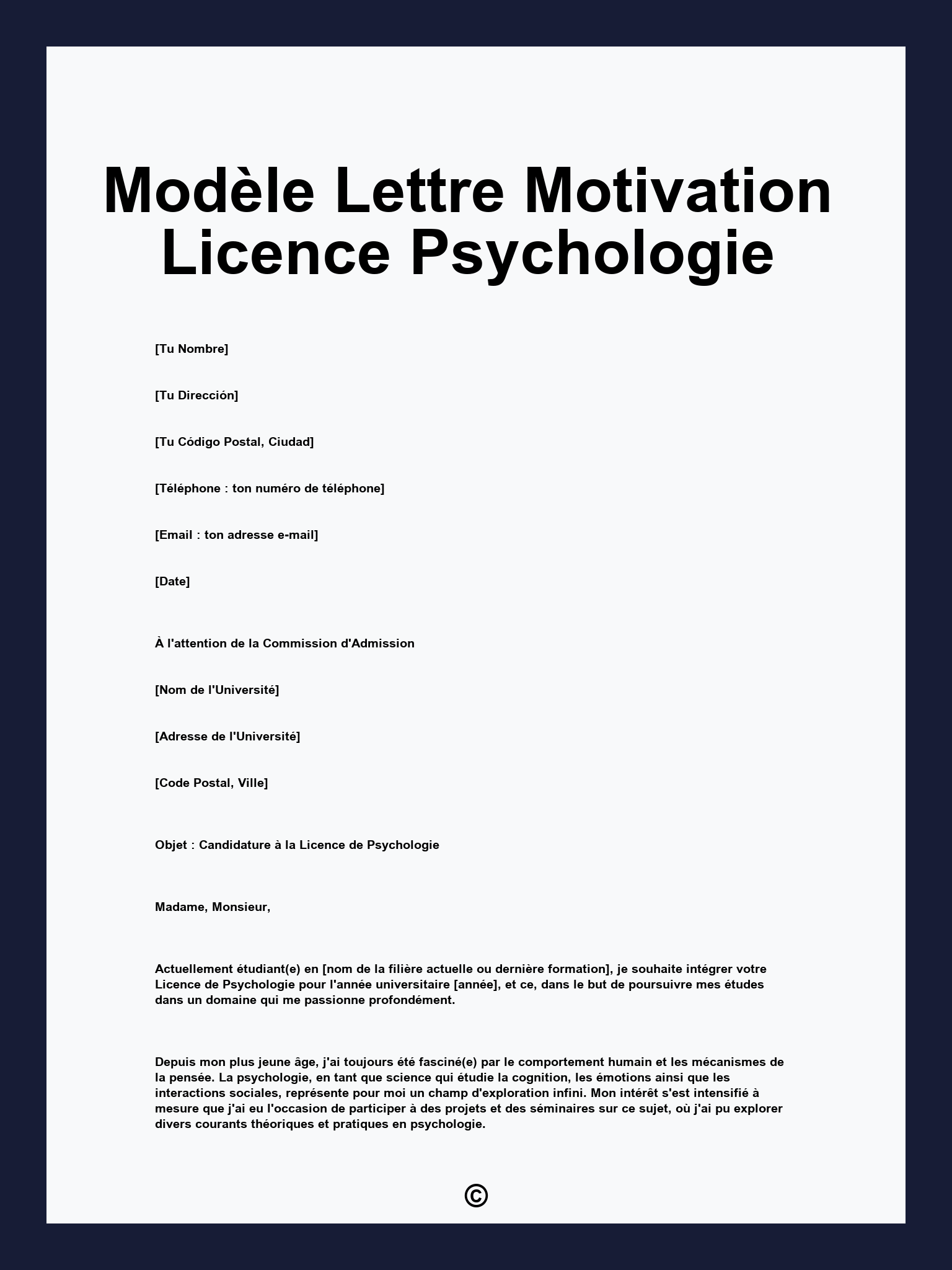 Modèle Lettre Motivation Licence Psychologie